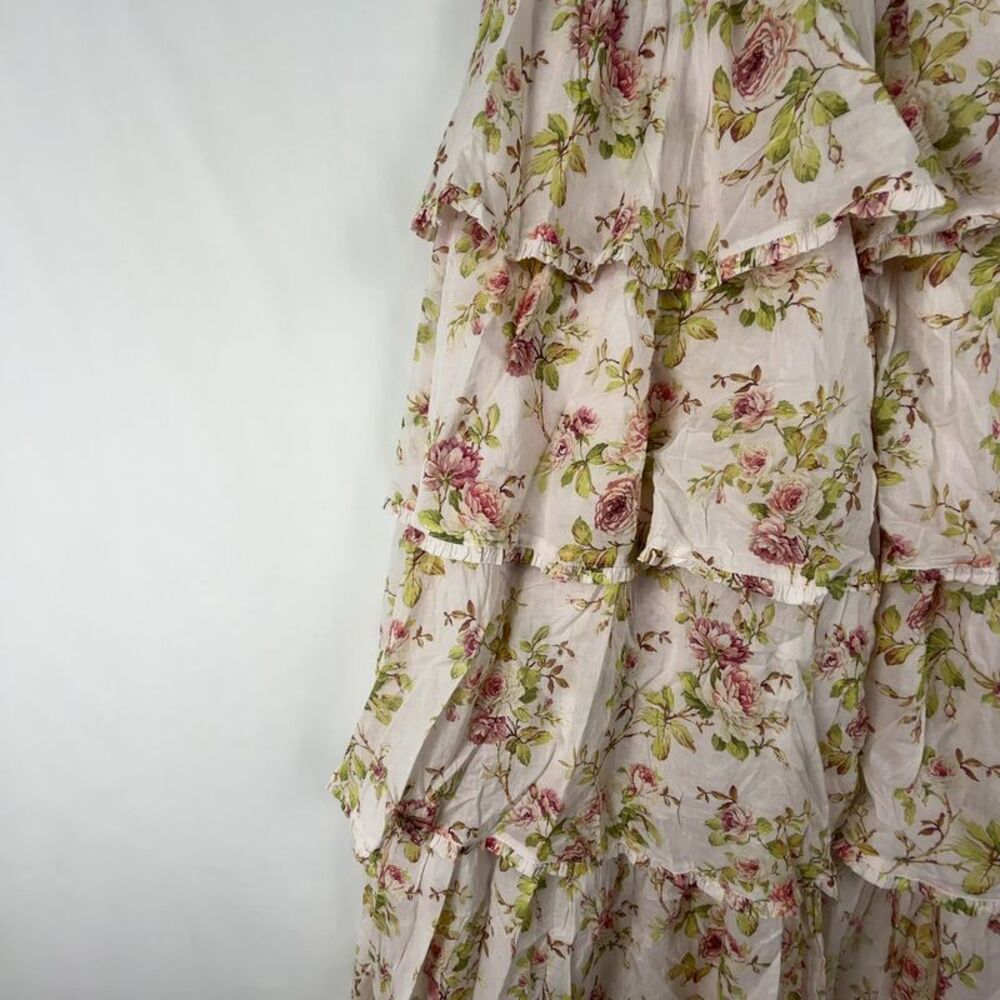 V. Chapman Cream Floral Tiered Maxi Dress with Pink and Green Accents - Picture 5 of 6